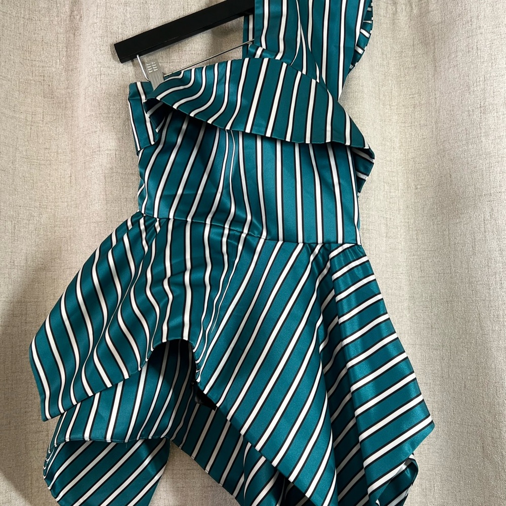 Self-Portrait Green and White Jumpsuit with Draped Design
